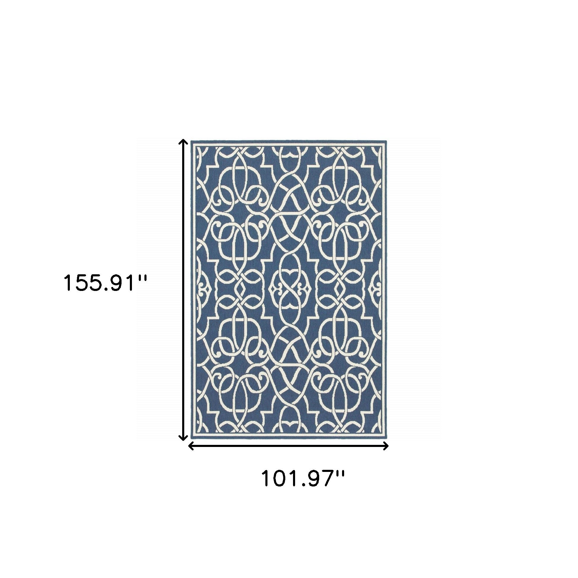 9' X 13' Blue and Ivory Geometric Stain Resistant Indoor Outdoor Area Rug - Outdoor