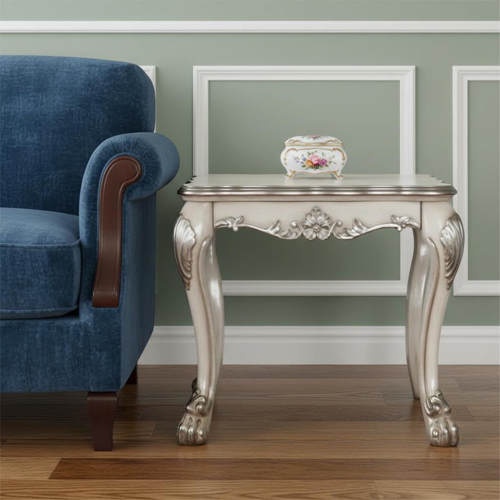 24" Vintage Bone White Solid Wood And Polyresin Square End Table - Living Room