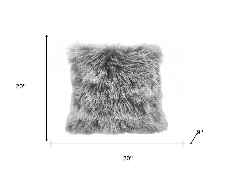 20" Grey Genuine Tibetan Lamb Fur Pillow With Microsuede Backing - Home Decor