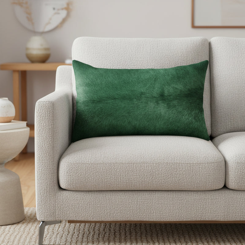 12" X 20" Green Cowhide Throw Pillow - Home Decor