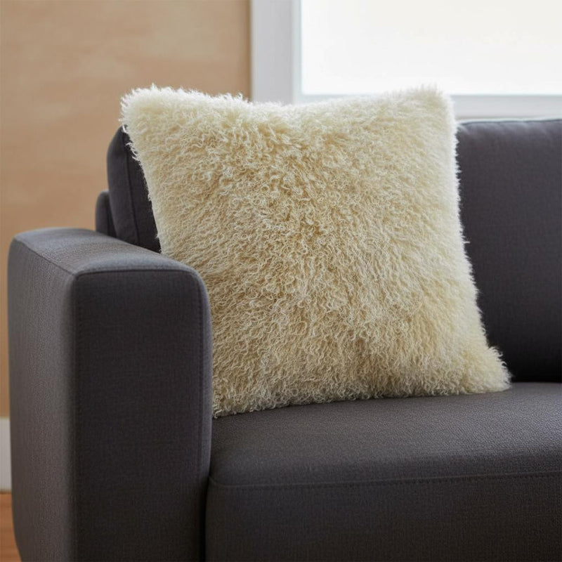 20" Gold Genuine Tibetan Lamb Fur Pillow With Microsuede Backing - Home Decor