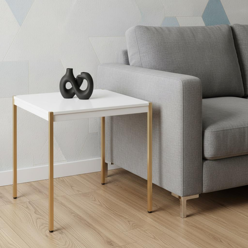 24" Gold And White Manufactured Wood Square End Table - Living Room