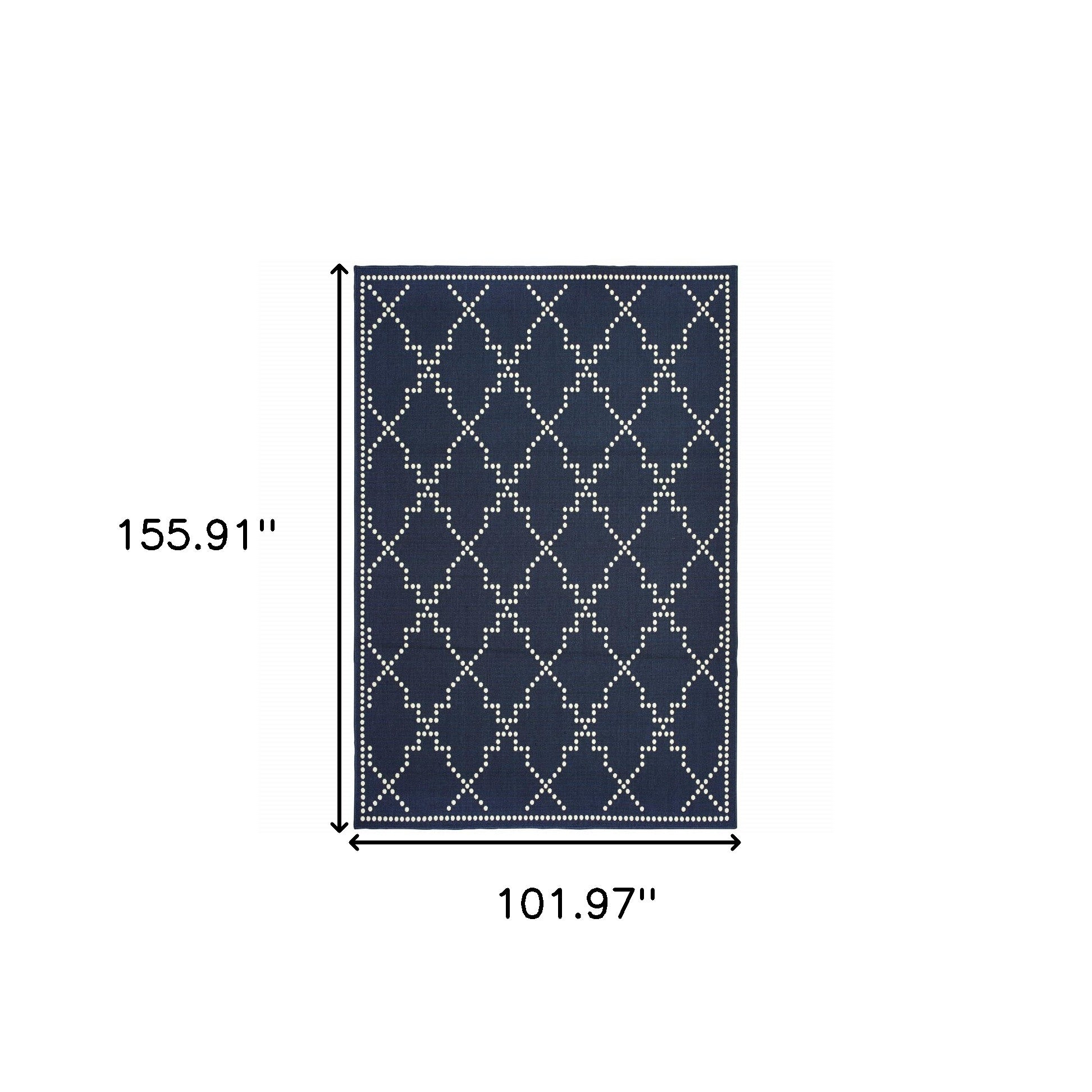 9' X 13' Blue and Ivory Geometric Stain Resistant Indoor Outdoor Area Rug - Outdoor