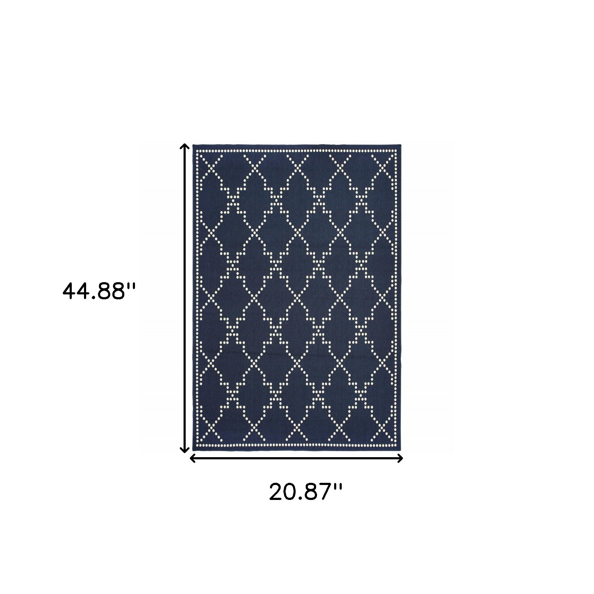 2' X 4' Blue and Ivory Geometric Stain Resistant Indoor Outdoor Area Rug - Outdoor