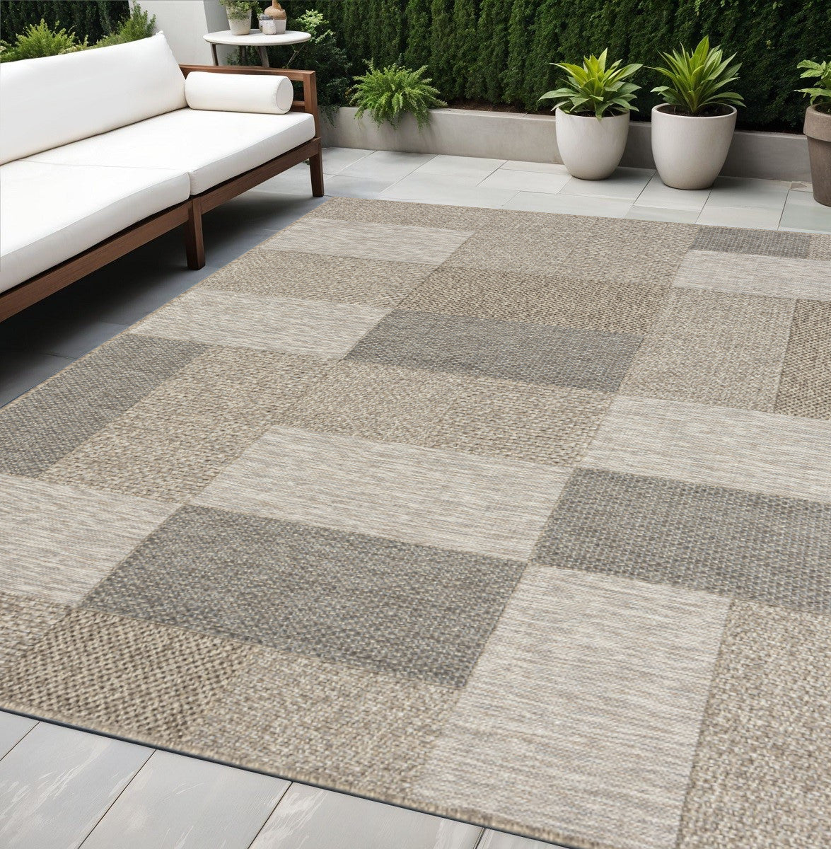 5' X 7' Gray Geometric Handmade Indoor Outdoor Area Rug - Outdoor