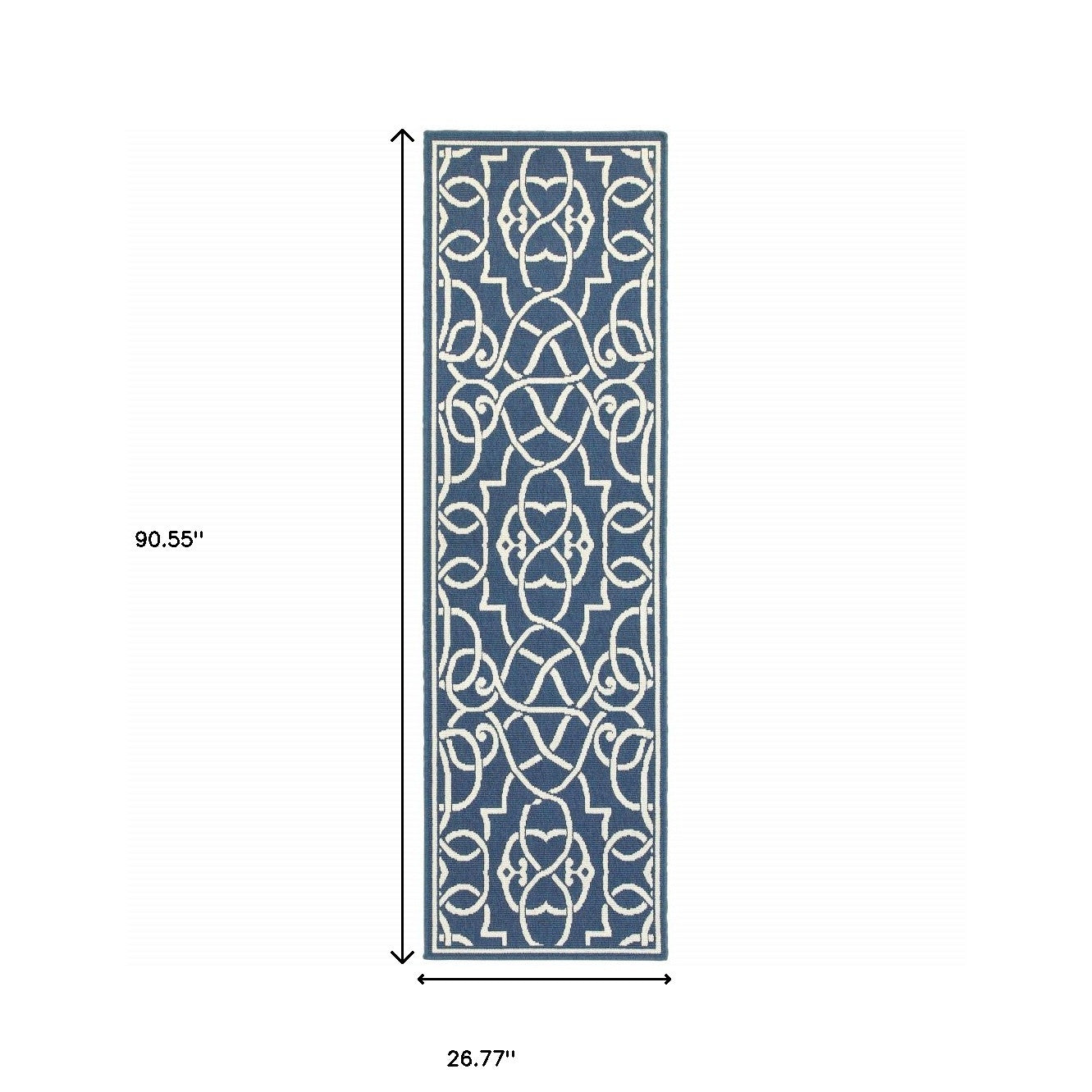2' X 8' Blue and Ivory Geometric Stain Resistant Indoor Outdoor Area Rug - Outdoor