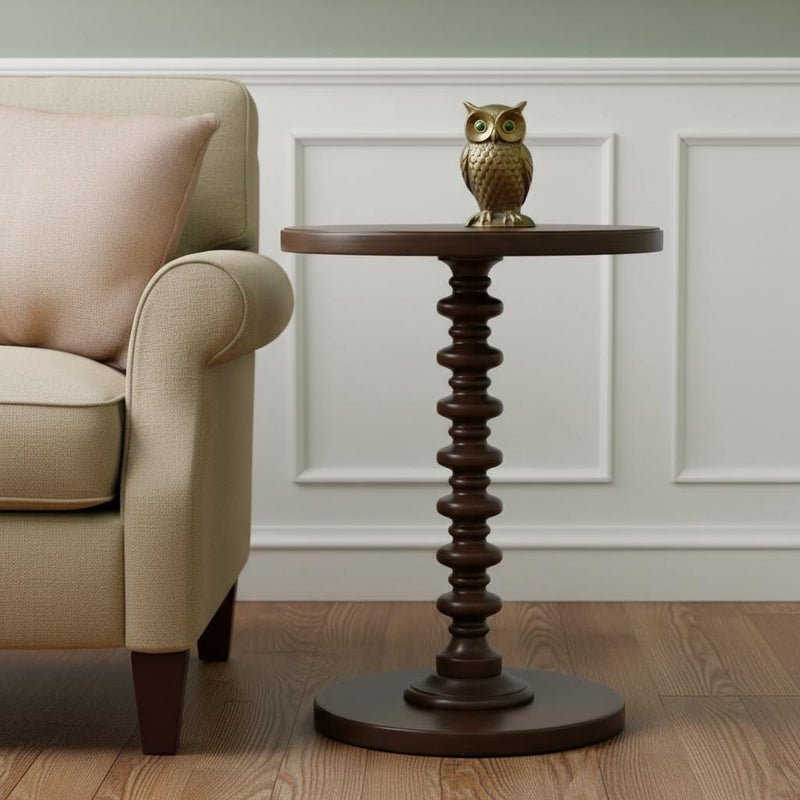 22" Brown Solid Wood Round Pedestal End Table - Living Room