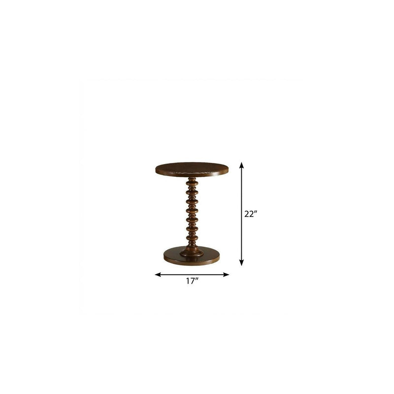 22" Brown Solid Wood Round Pedestal End Table - Living Room