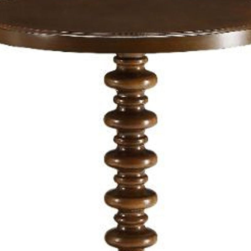 22" Brown Solid Wood Round Pedestal End Table - Living Room