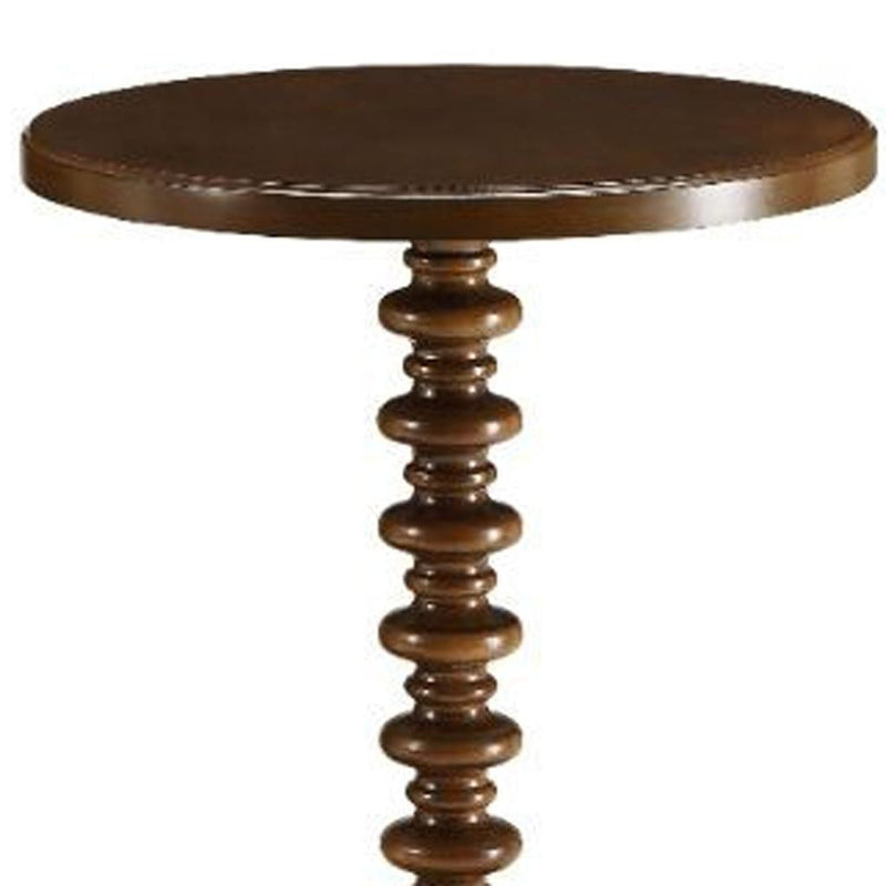 22" Brown Solid Wood Round Pedestal End Table - Living Room