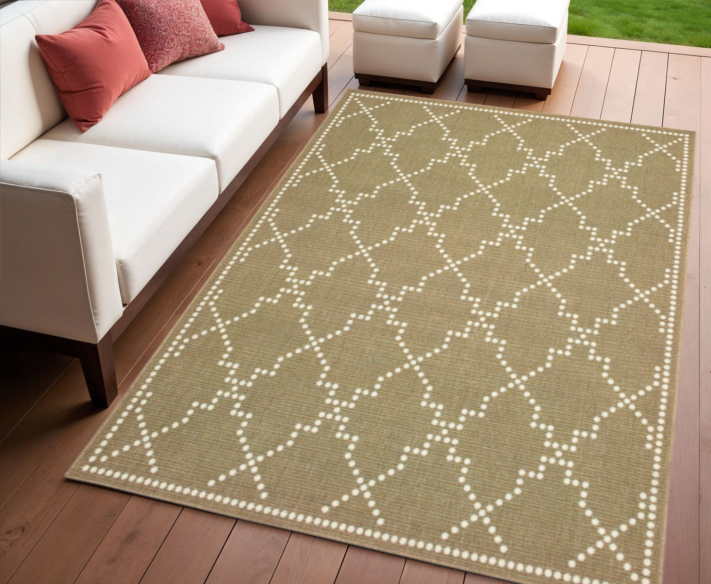 4' X 6' Tan Geometric Stain Resistant Indoor Outdoor Area Rug - Outdoor