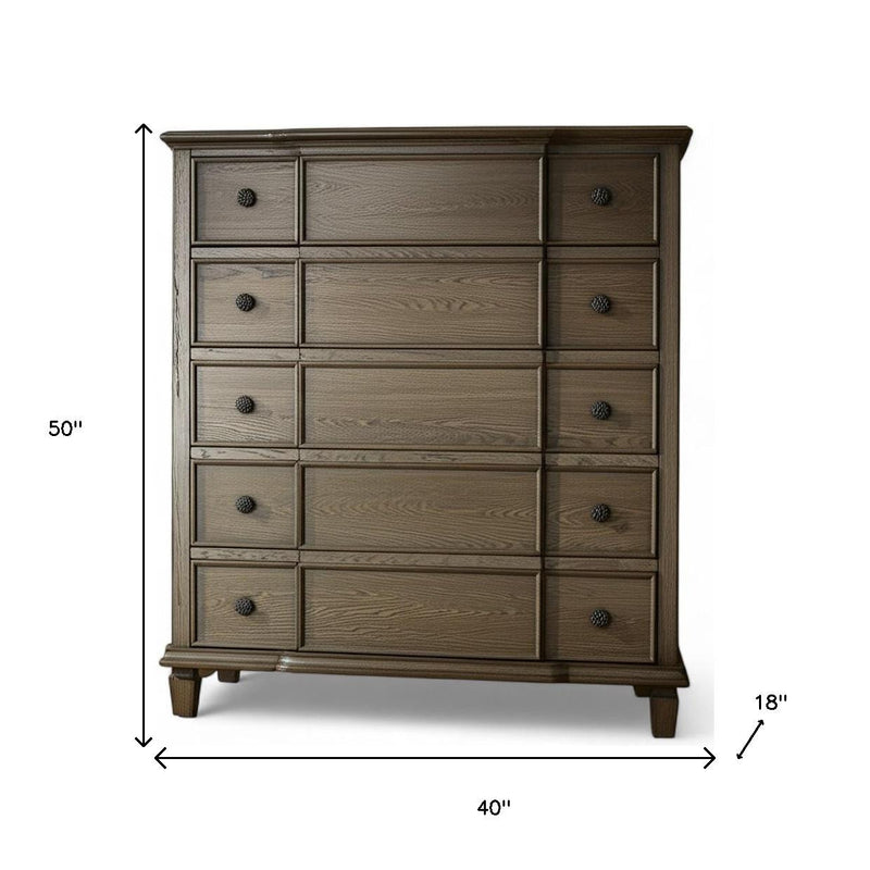 40" Oak Wood Five Drawer Dresser - Bed & Bath