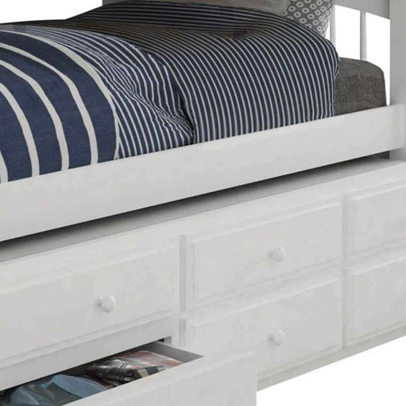 White Twin Solid Wood Bunk Bed With Trundle And Storage