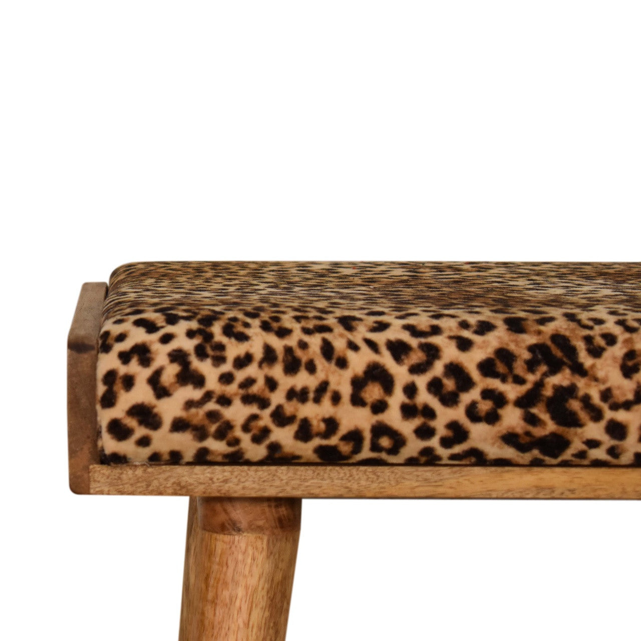 20" Brown Velvet And Wood Leopard Footstool - Living Room