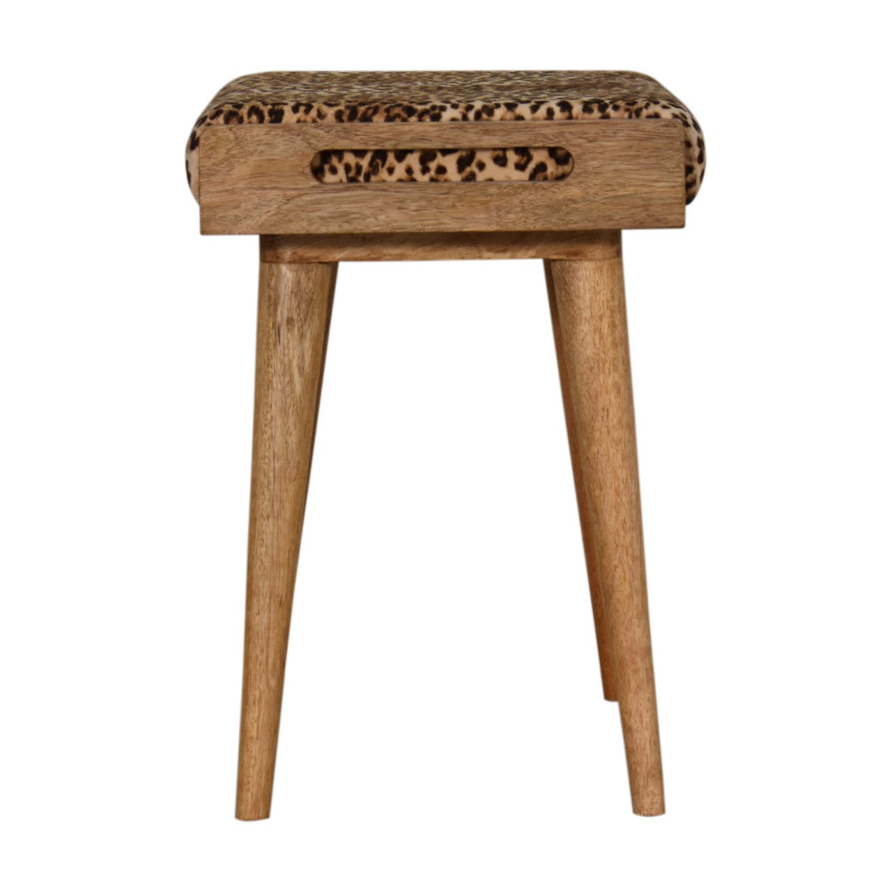 20" Brown Velvet And Wood Leopard Footstool - Living Room