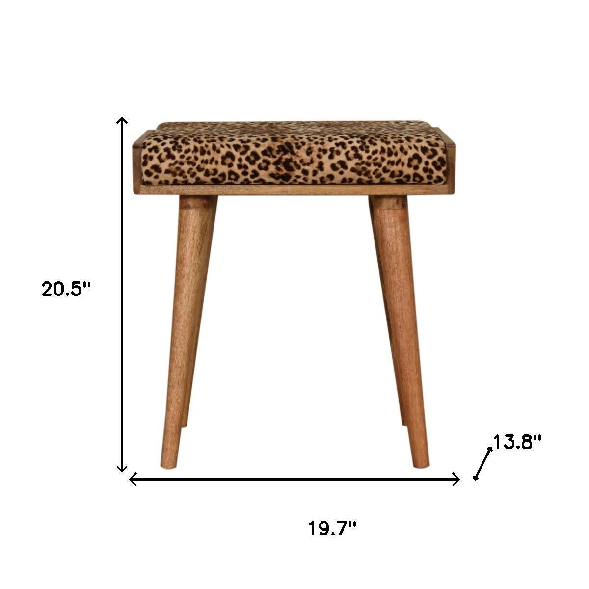 20" Brown Velvet And Wood Leopard Footstool - Living Room