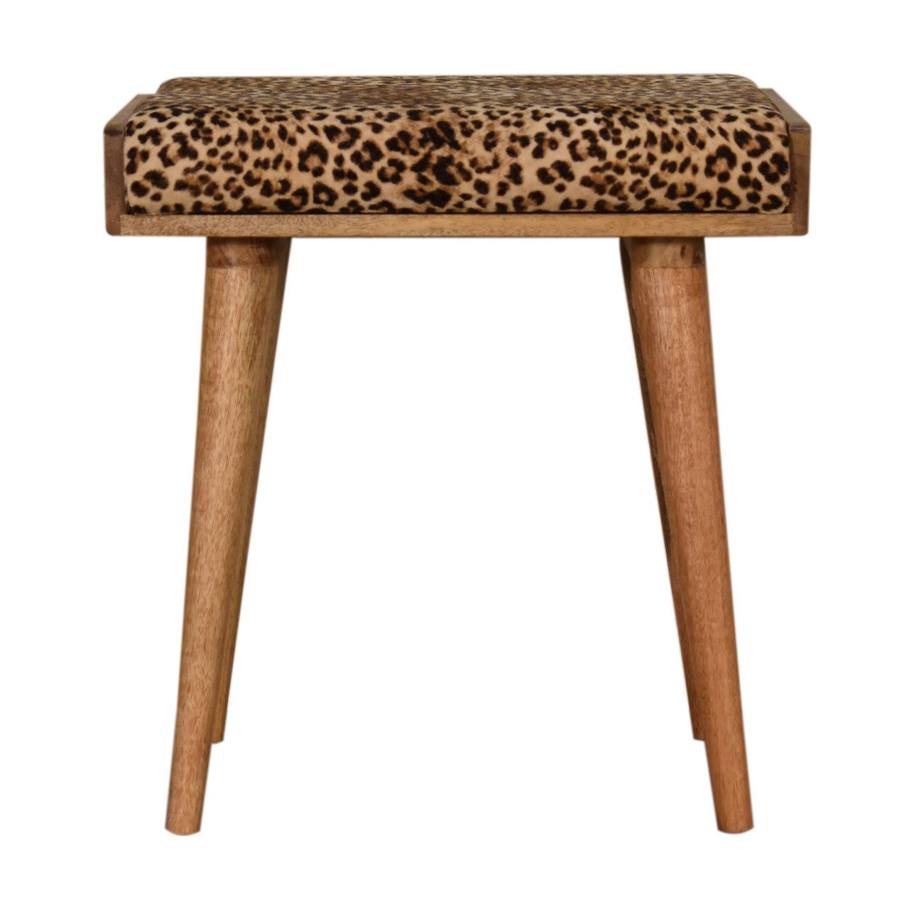 20" Brown Velvet And Wood Leopard Footstool - Living Room