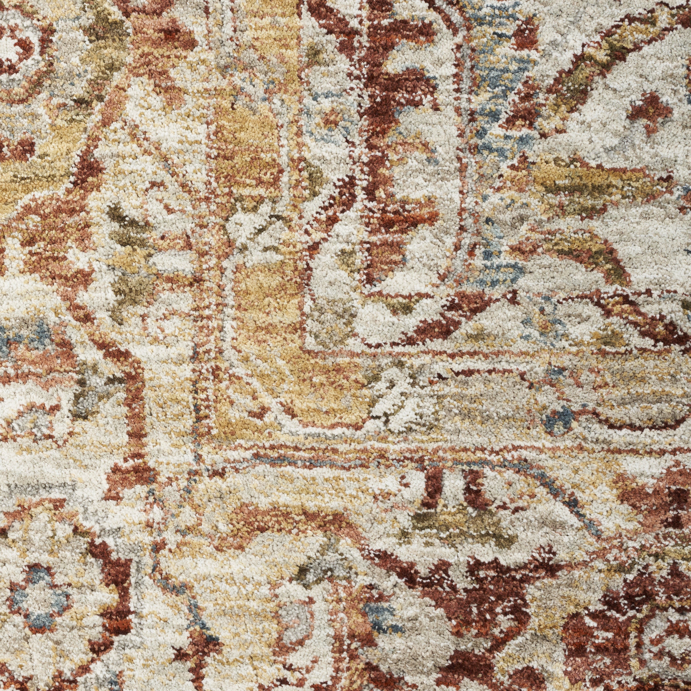 10' Rust Ivory And Blue Geometric Distressed Runner Rug - Home & Garden