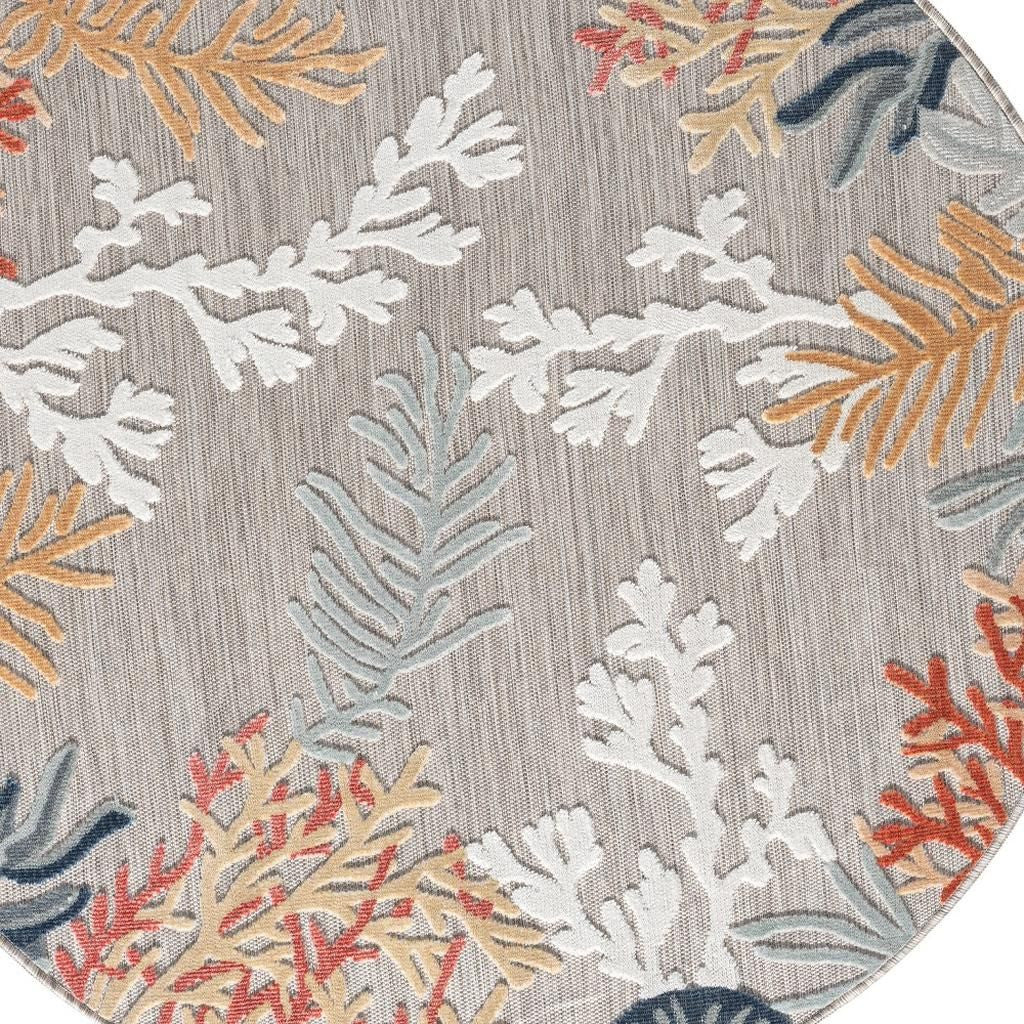 5' Beige And Orange Coral Round Rug - Home & Garden