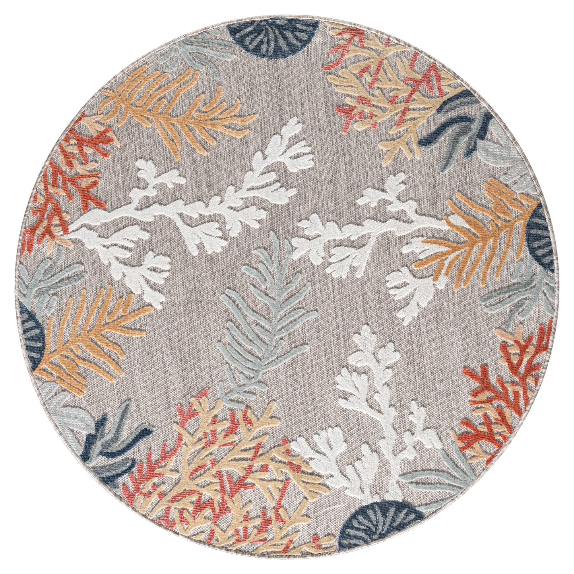 5' Beige And Orange Coral Round Rug - Home & Garden