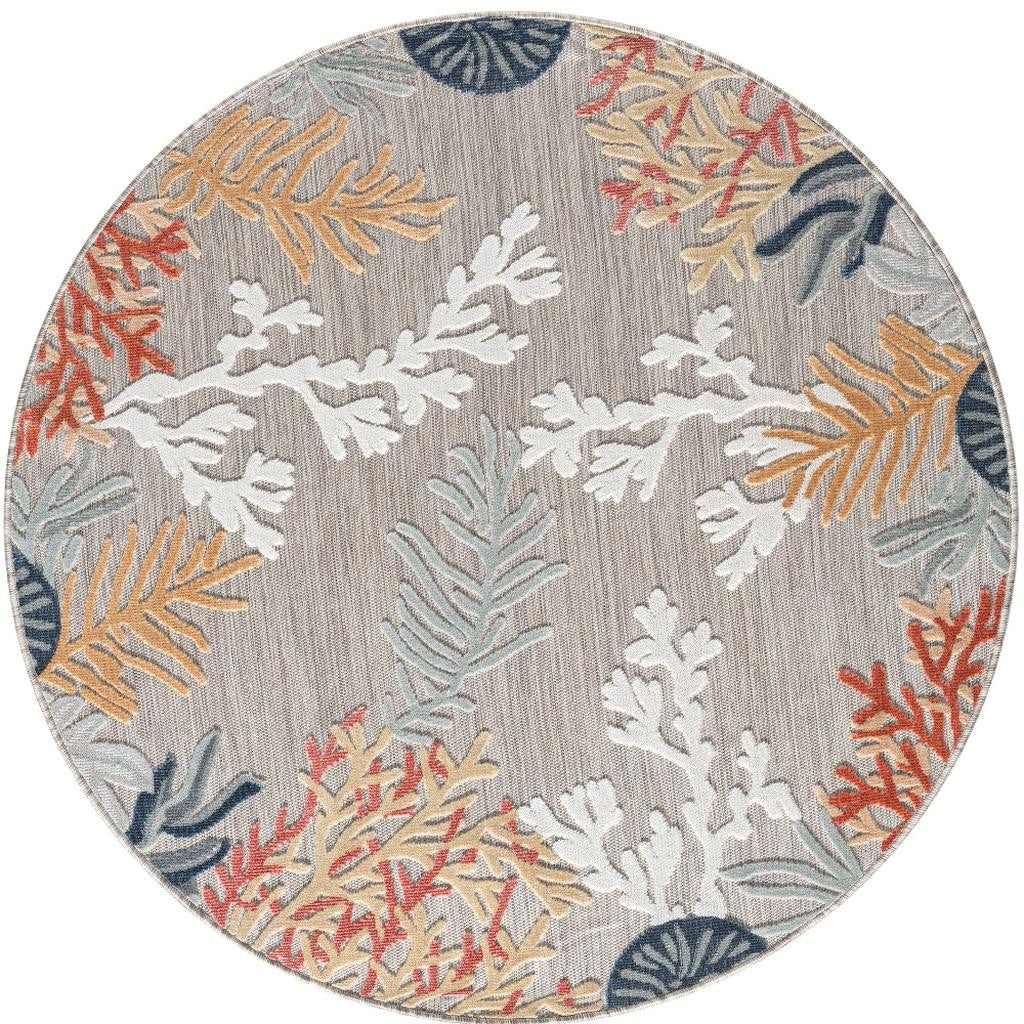 5' Beige And Orange Coral Round Rug - Home & Garden