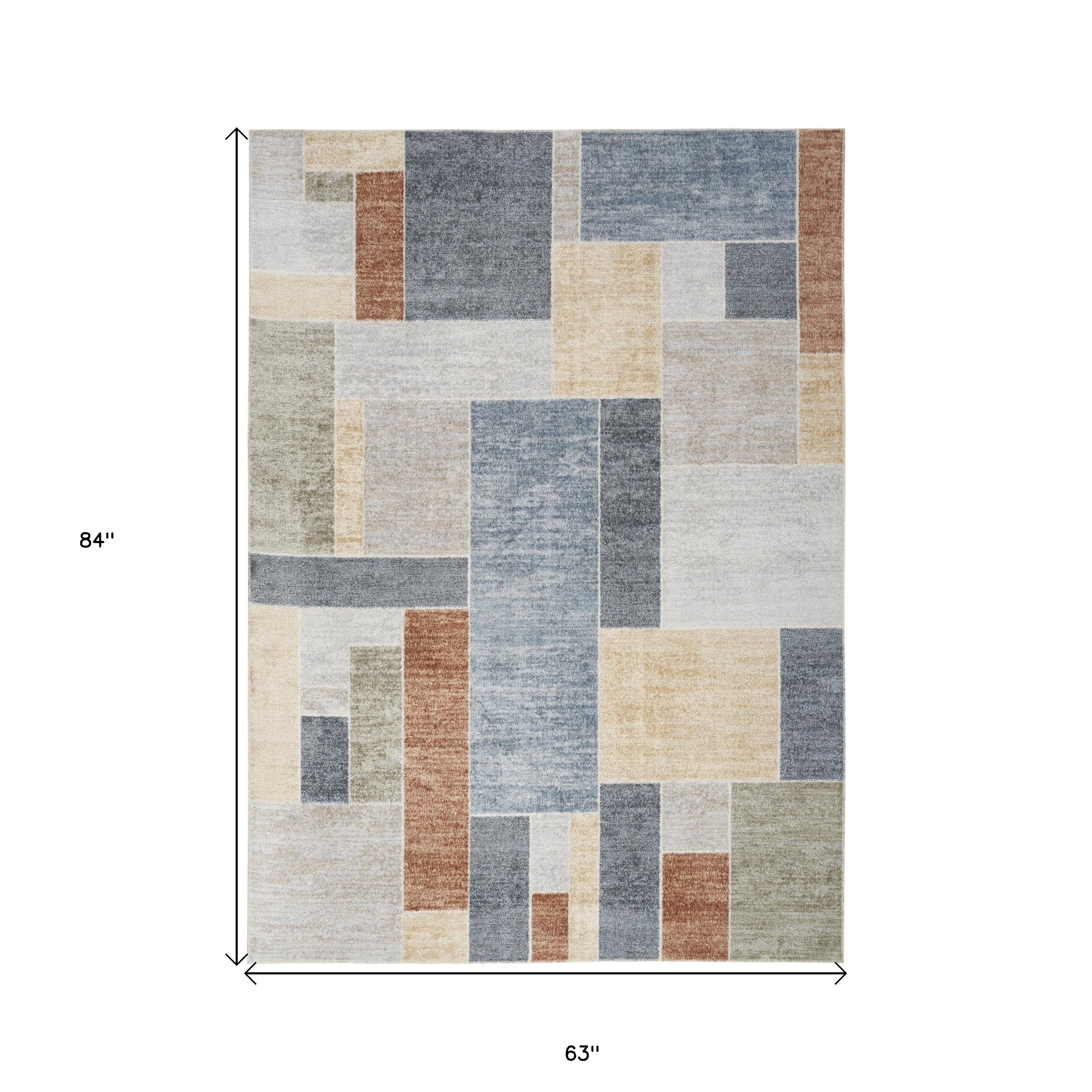 5' X 7' Blue and Green Geometric Power Loom Washable Area Rug - Home & Garden