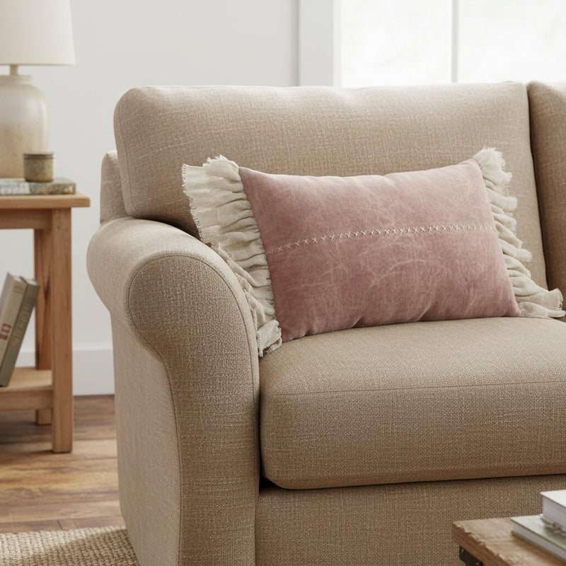 Wide Tasseled Marble Pink Lumbar Pillow - Home Decor