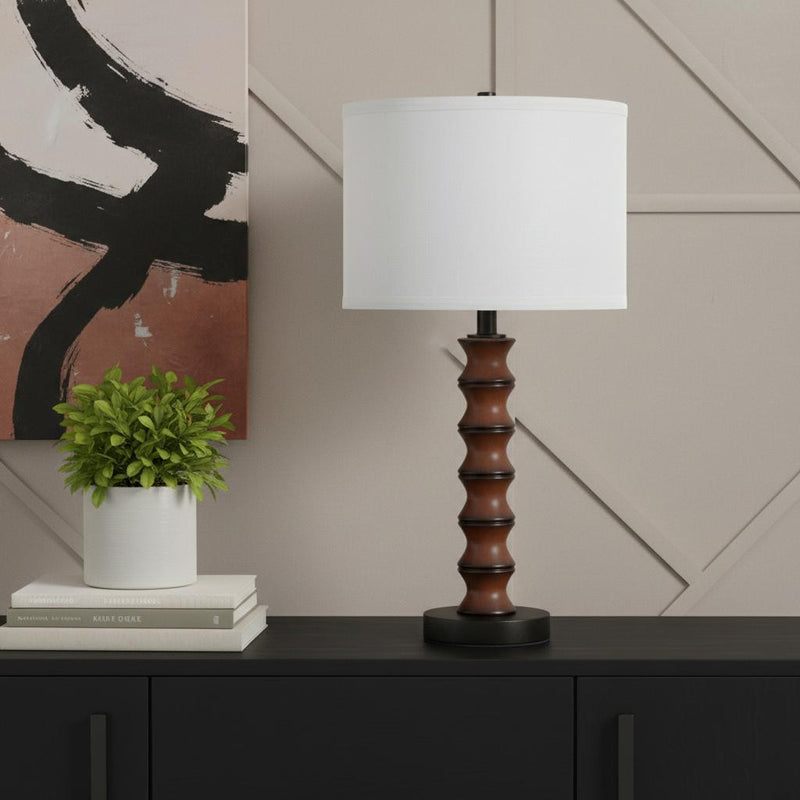 28" Dark Cherry Polyresin Indents Table Lamp With White Shade - Lighting