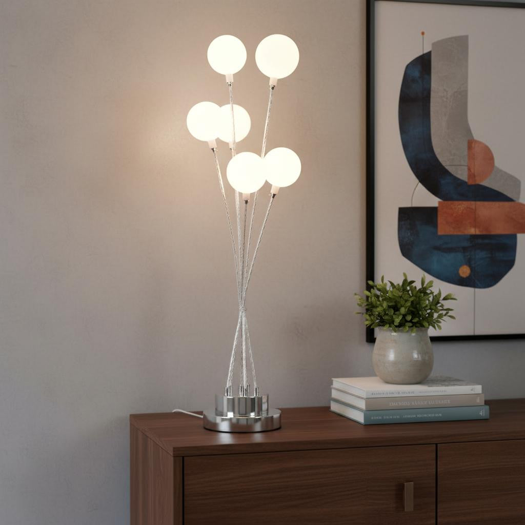 28" Silver Chrome Six Light Globe Desk or Table Lamp - Lighting