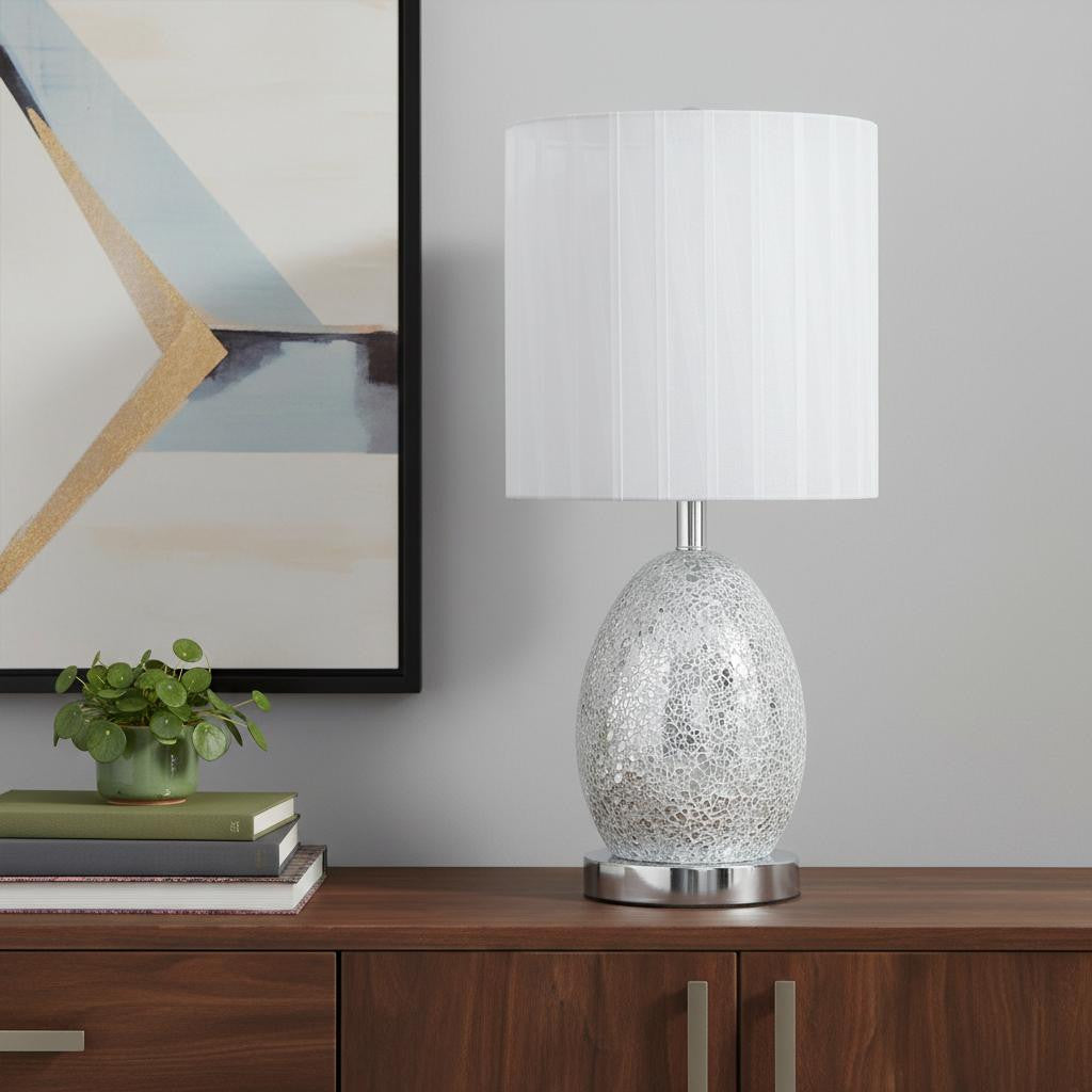 20" White Luster Mirrored Glass Table Lamp With Night Light - Lighting