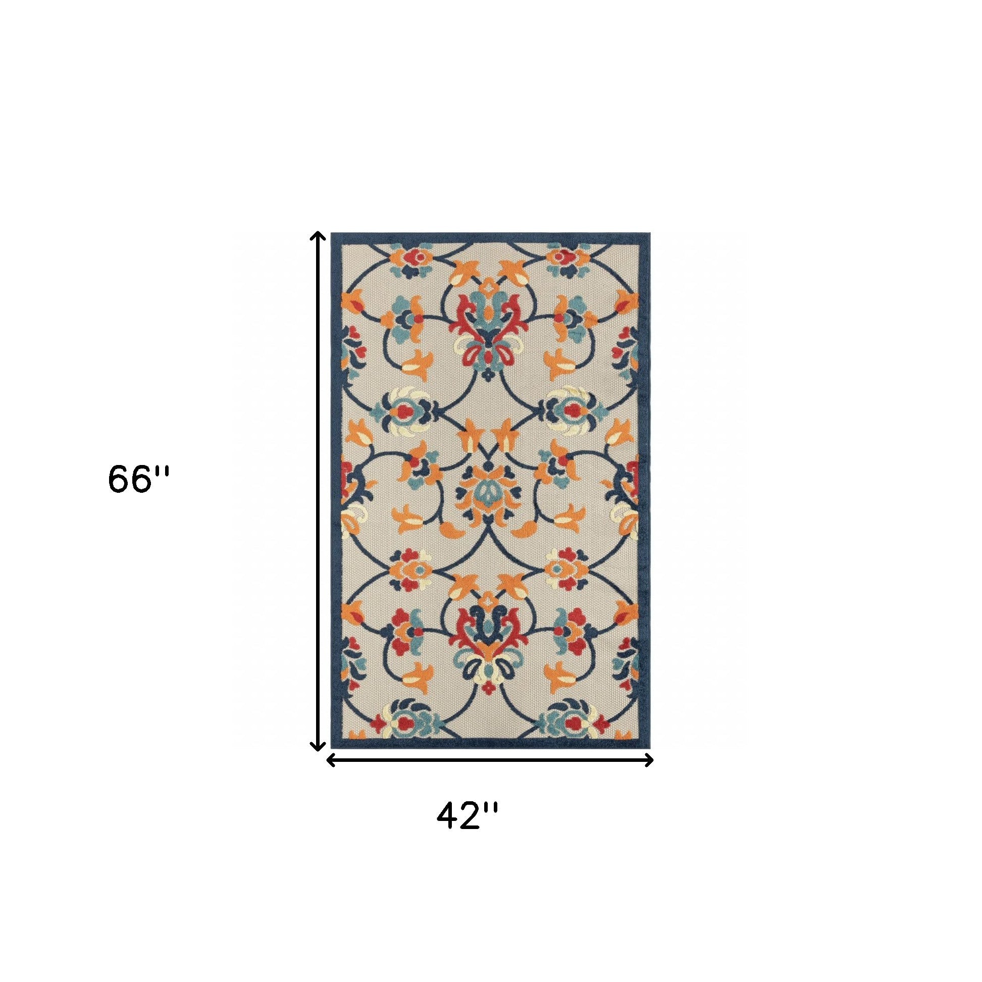 4' X 6' Blue And Orange Floral Non Skid Indoor Outdoor Area Rug - Outdoor
