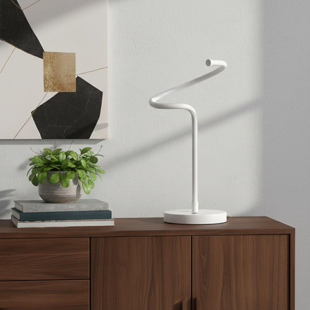 18" White Curvy Spiral LED Table Lamp - Lighting