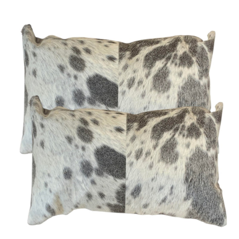 Set Of 2 Gray And White Natural Cowhide Pillows - Home Decor