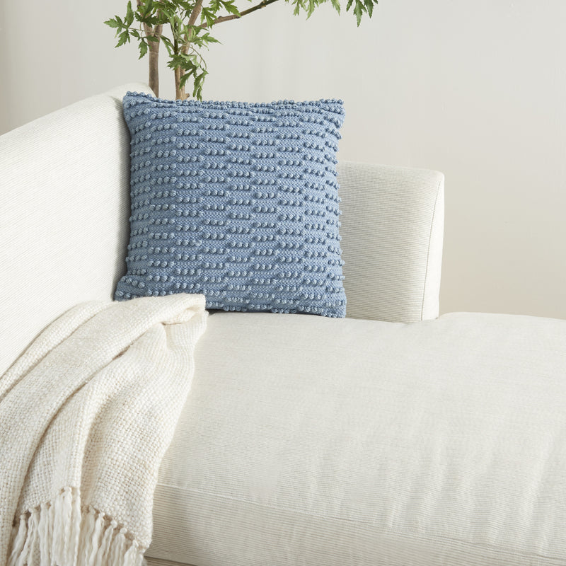 18" Blue Dot And Stripe Polyester and Cotton Blend Throw Pillow With Texture - Home Decor