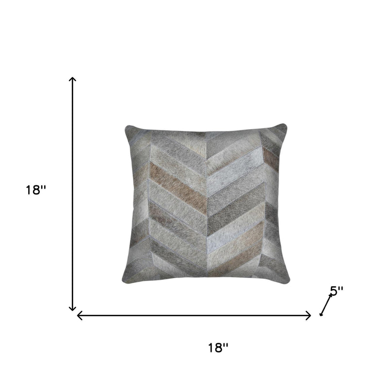 Set of Two 18" Gray Cowhide Chevron Throw Pillows - Home Decor