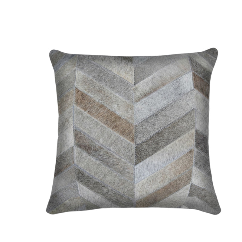 Set of Two 18" Gray Cowhide Chevron Throw Pillows - Home Decor