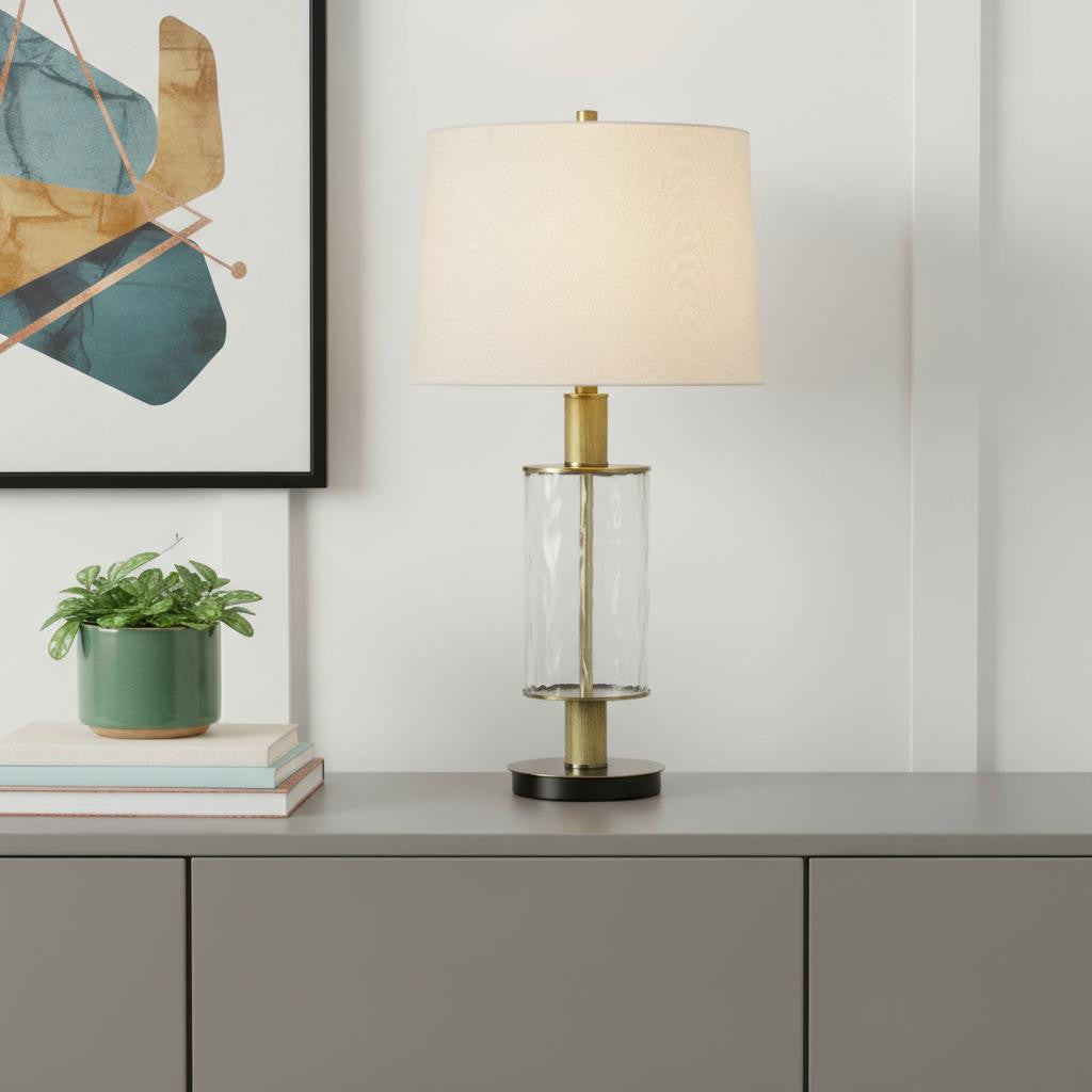 31" Clear Metal Table Lamp With White Empire Shade - Lighting