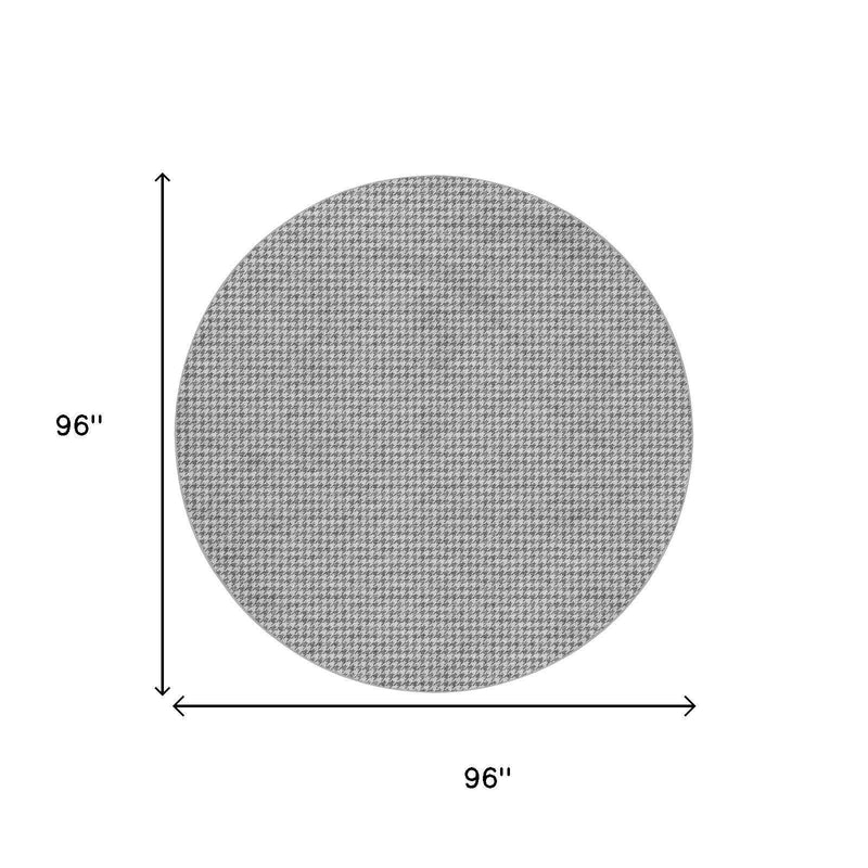8' Gray And Light Gray Houndstooth Shag Washable Round Rug With UV Protection - Home & Garden
