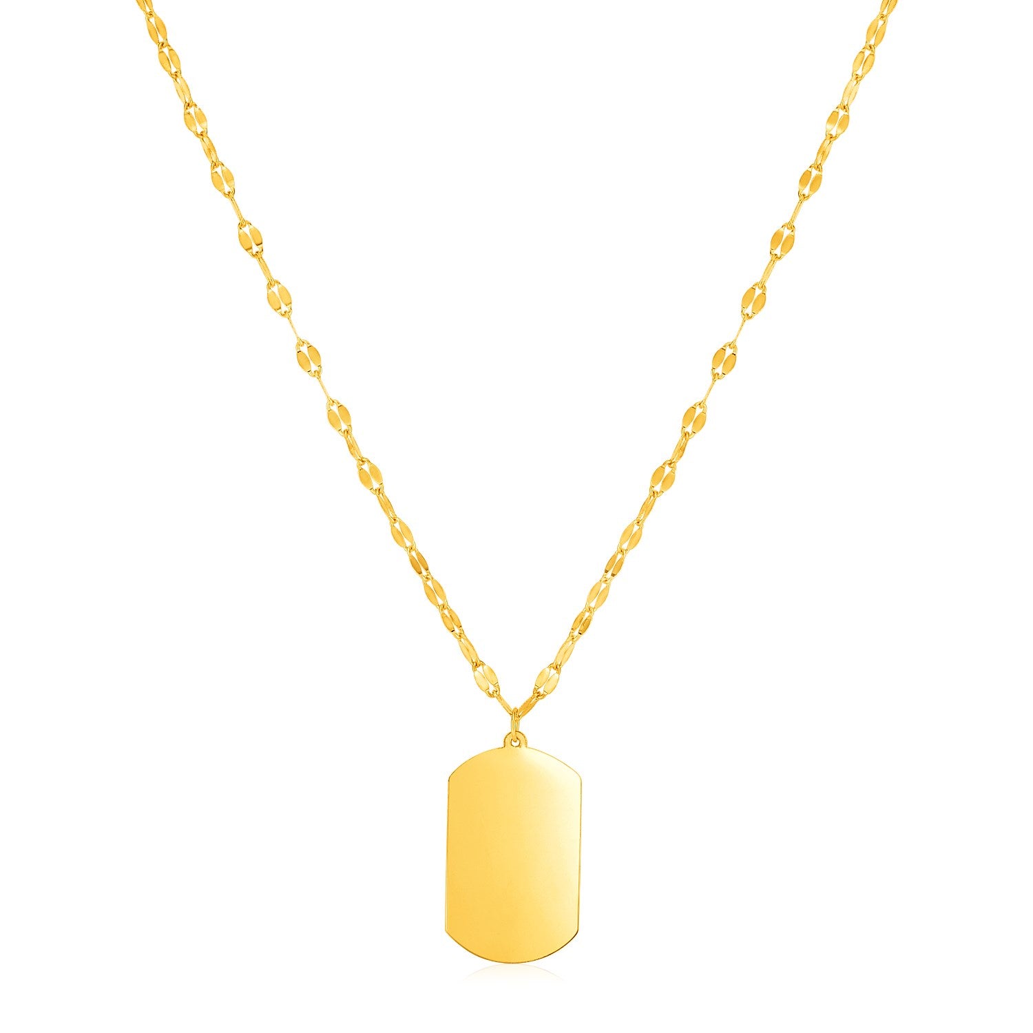 14K Yellow Gold Dog Tag Necklace 18"