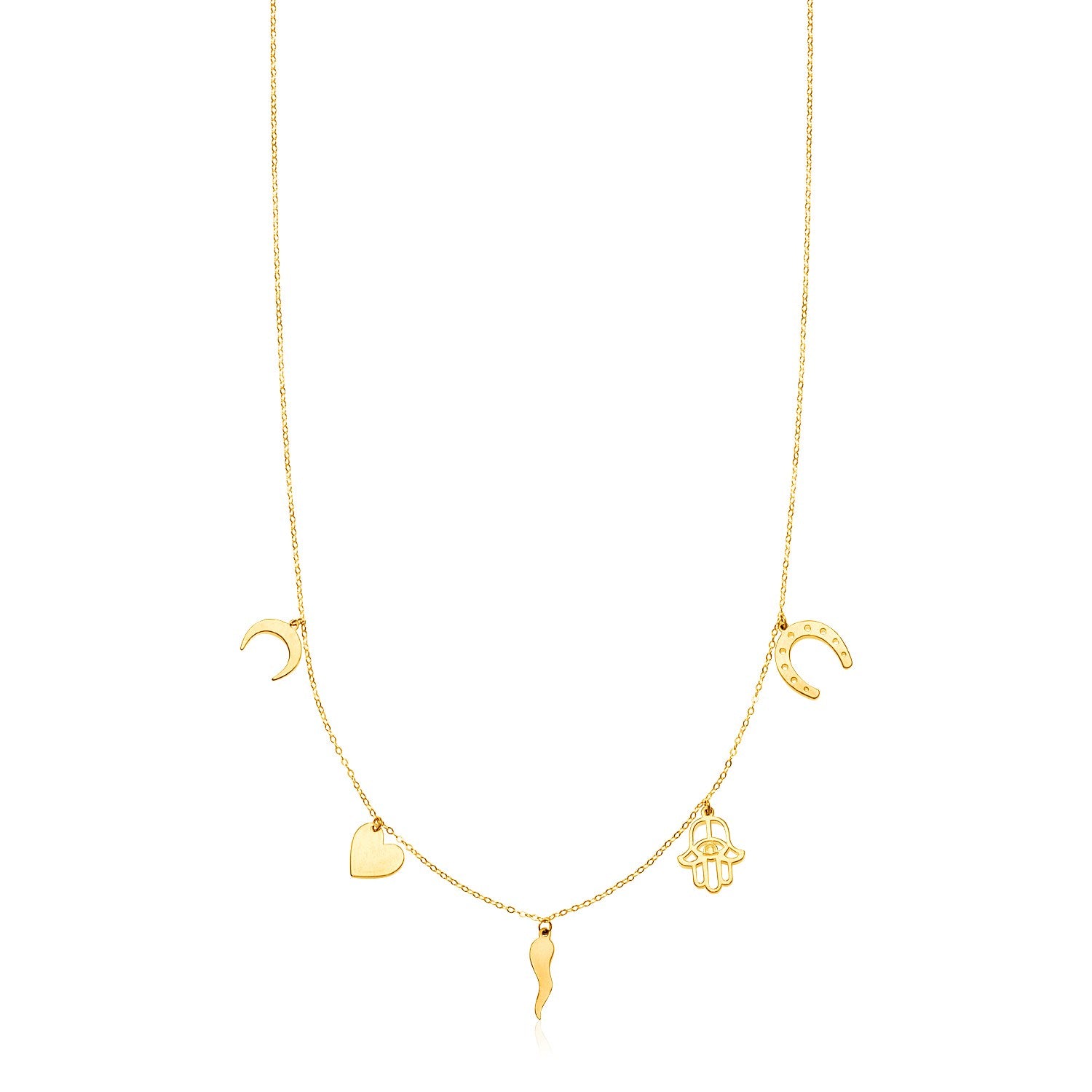 14K Yellow Gold Necklace with Polished Charms 18"