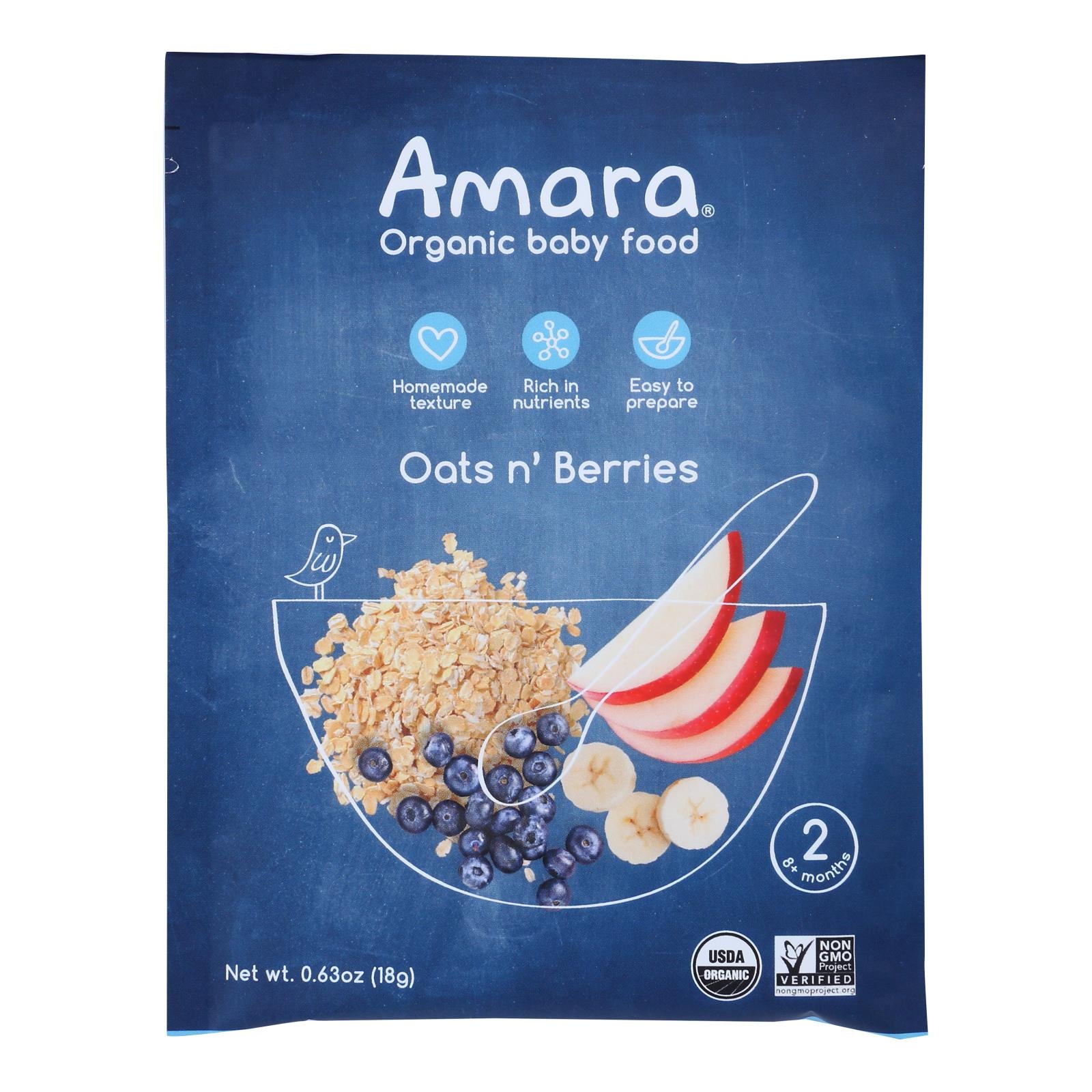 Amara - Baby Food Oats N Berry - Case Of 5 - .63 Oz - GreatEagleInc