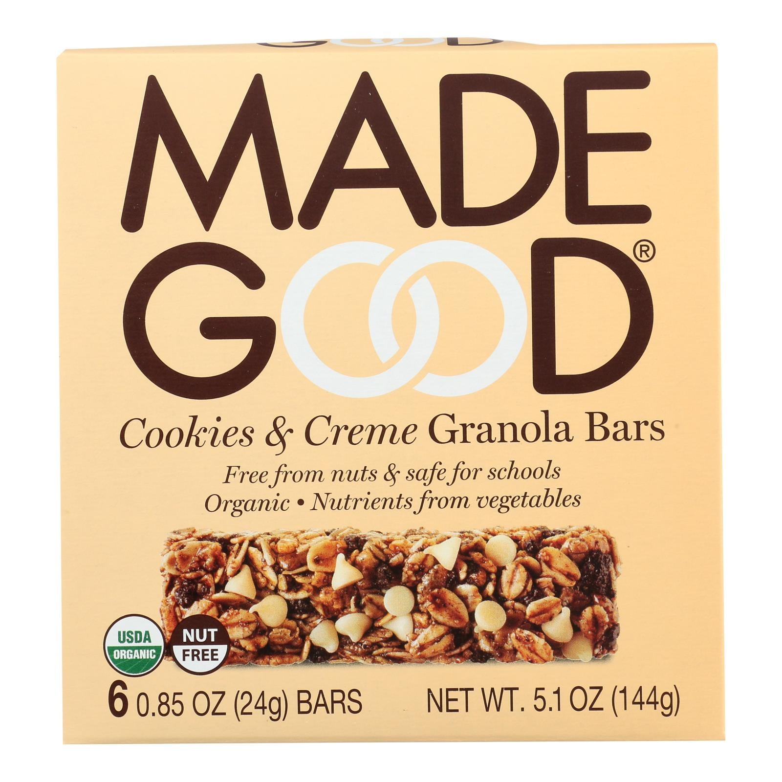 Made Good - Granola Bar Cookies & Cream - Case Of 6 - .85 Oz - GreatEagleInc