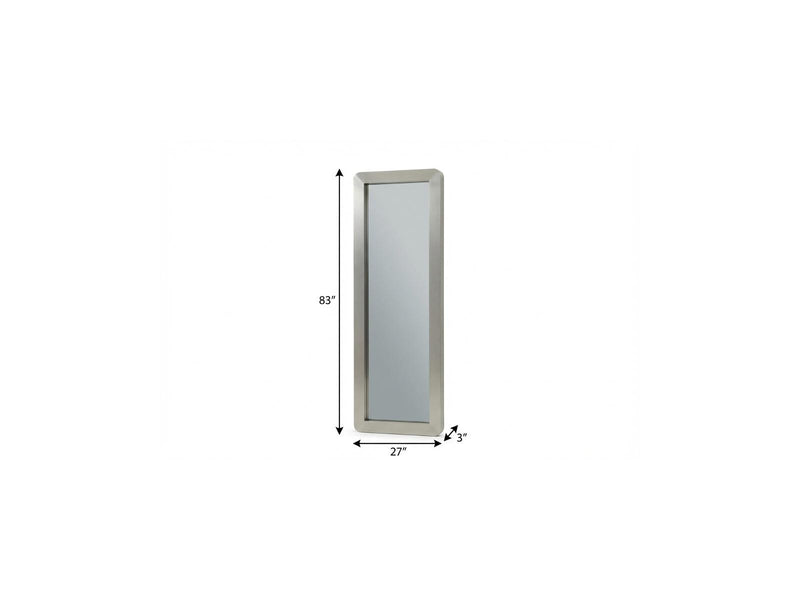 Vertical silver framed mirror, 83 in tall and 27 in wide (approx.)