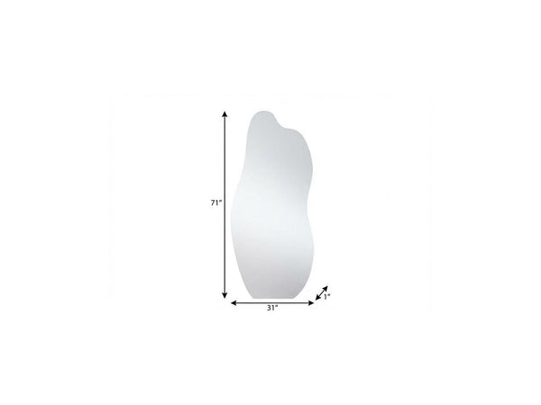 71 in clear abstract frameless mirror, freestanding arched wavy shape