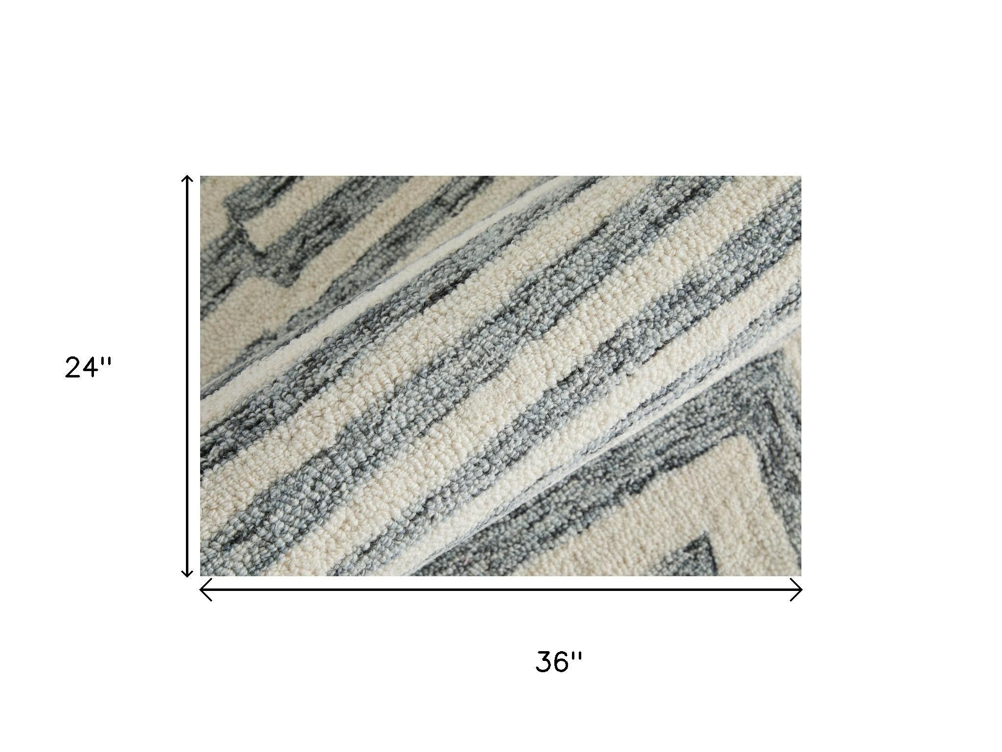 2' X 3' Gray And Ivory Wool Geometric Hand Tufted Area Rug - Home & Garden