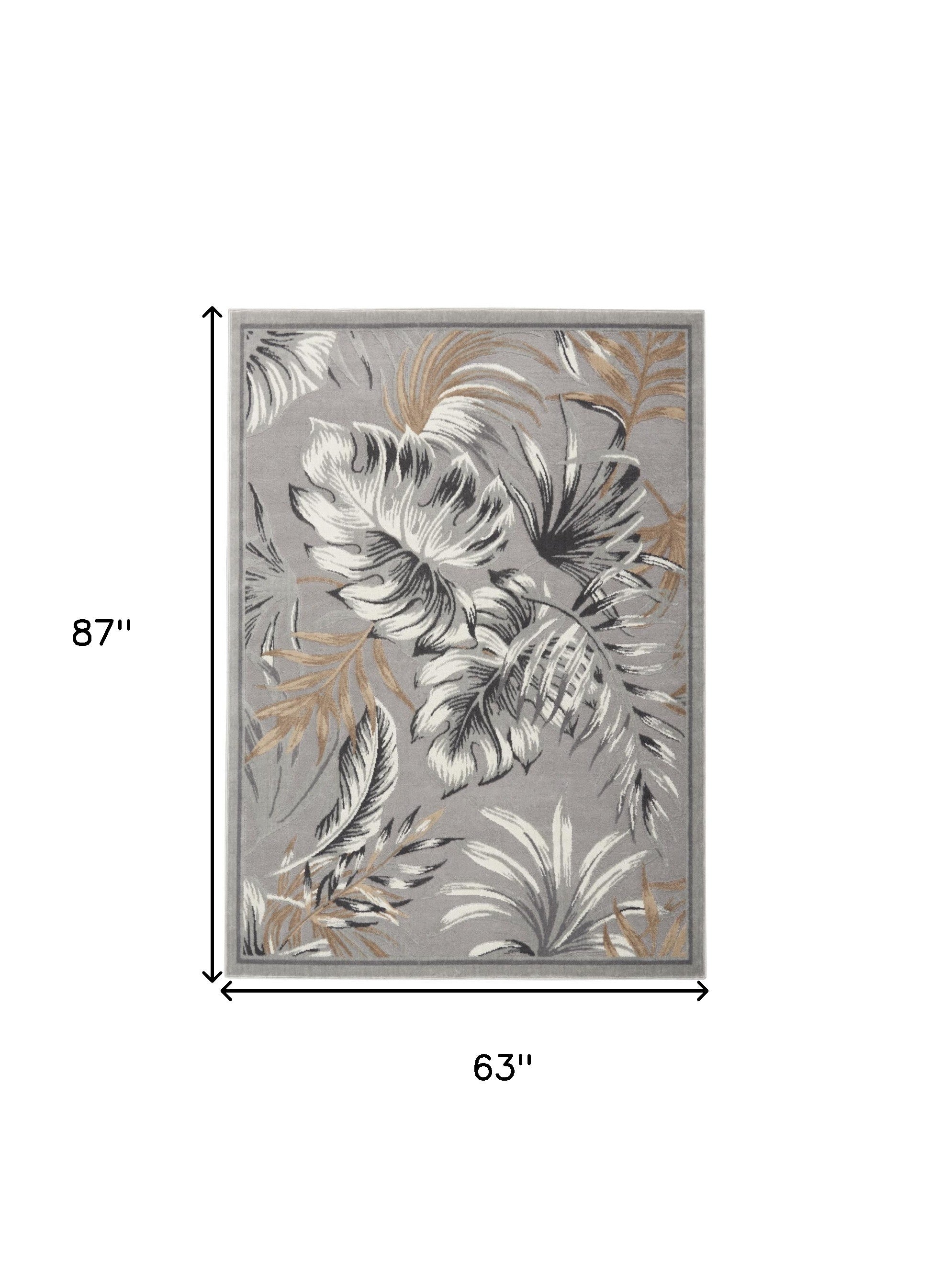 5' X 7' Gray Black And Tan Botanical Leaves Area Rug - Home & Garden
