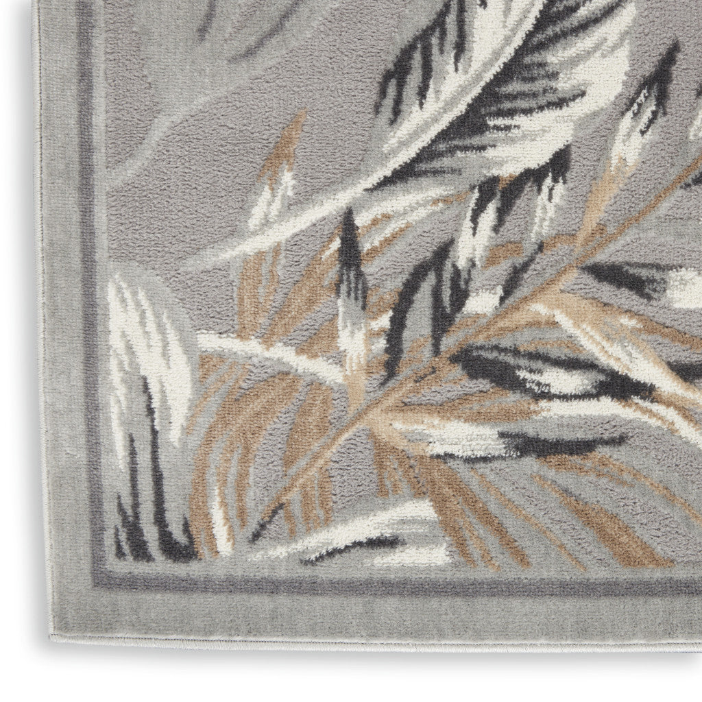 5' X 7' Gray Black And Tan Botanical Leaves Area Rug - Home & Garden