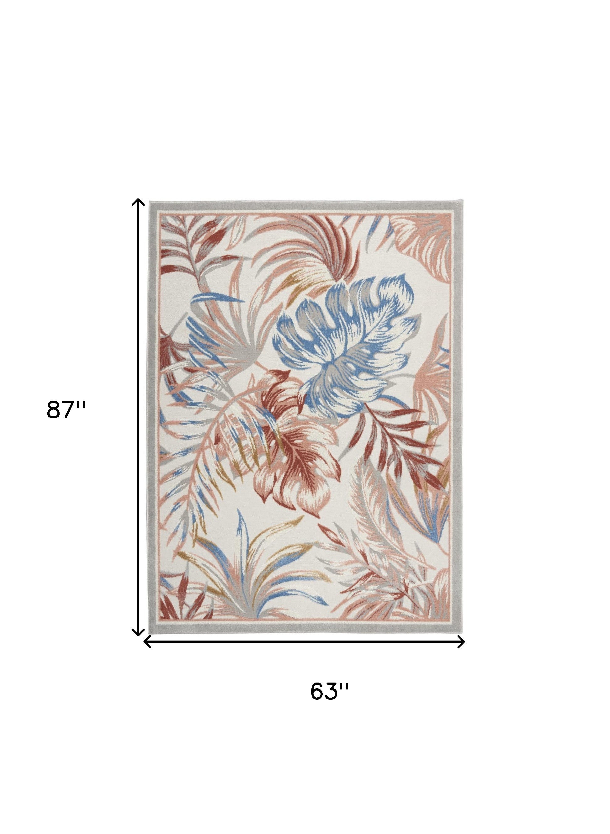 5' X 7' Ivory Blue And Gray Botanical Leaves Area Rug - Home & Garden