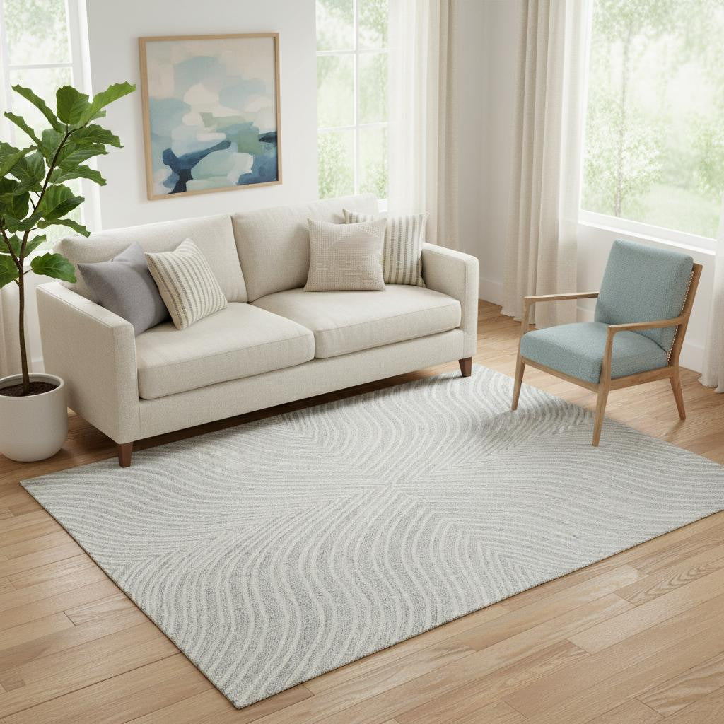 5' X 8' Gray And Ivory Wool Abstract Hand Tufted Area Rug - Home & Garden