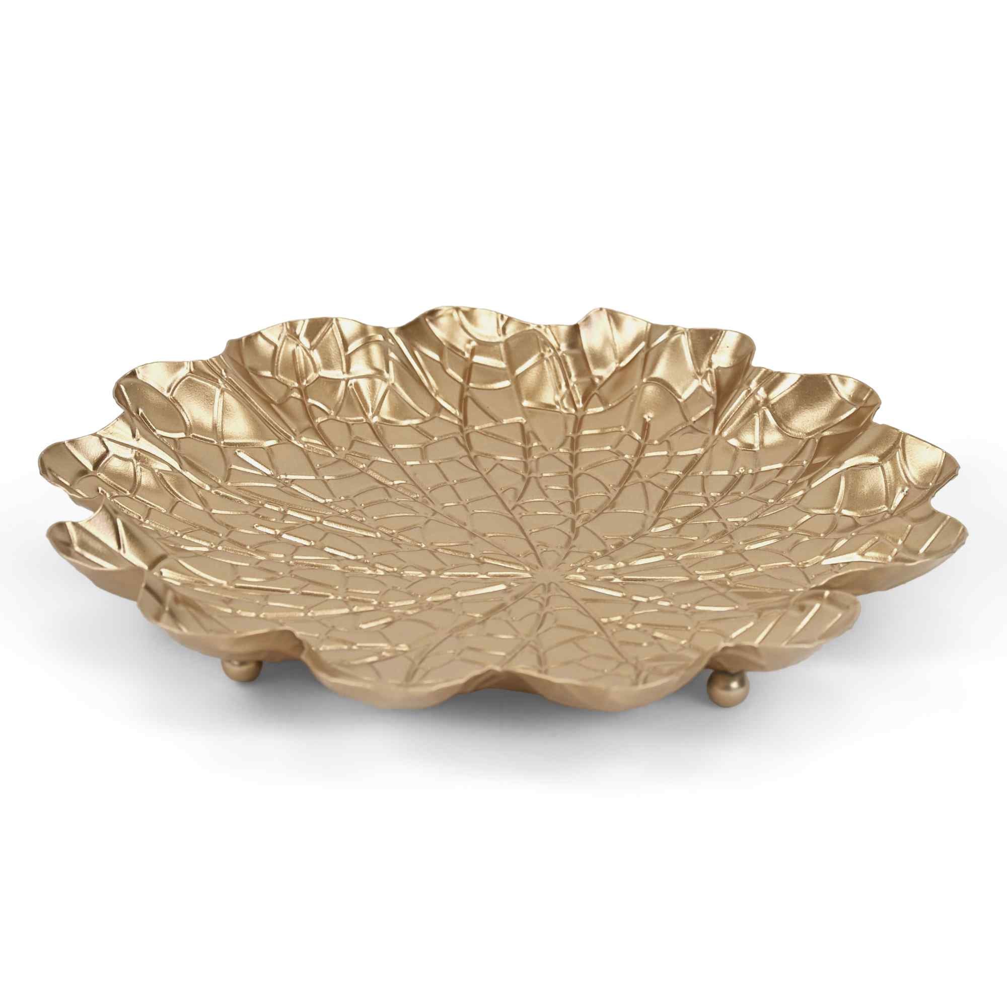 10" Gold Metal Handmade Leaf Trinket Tray - Kitchen & Dining